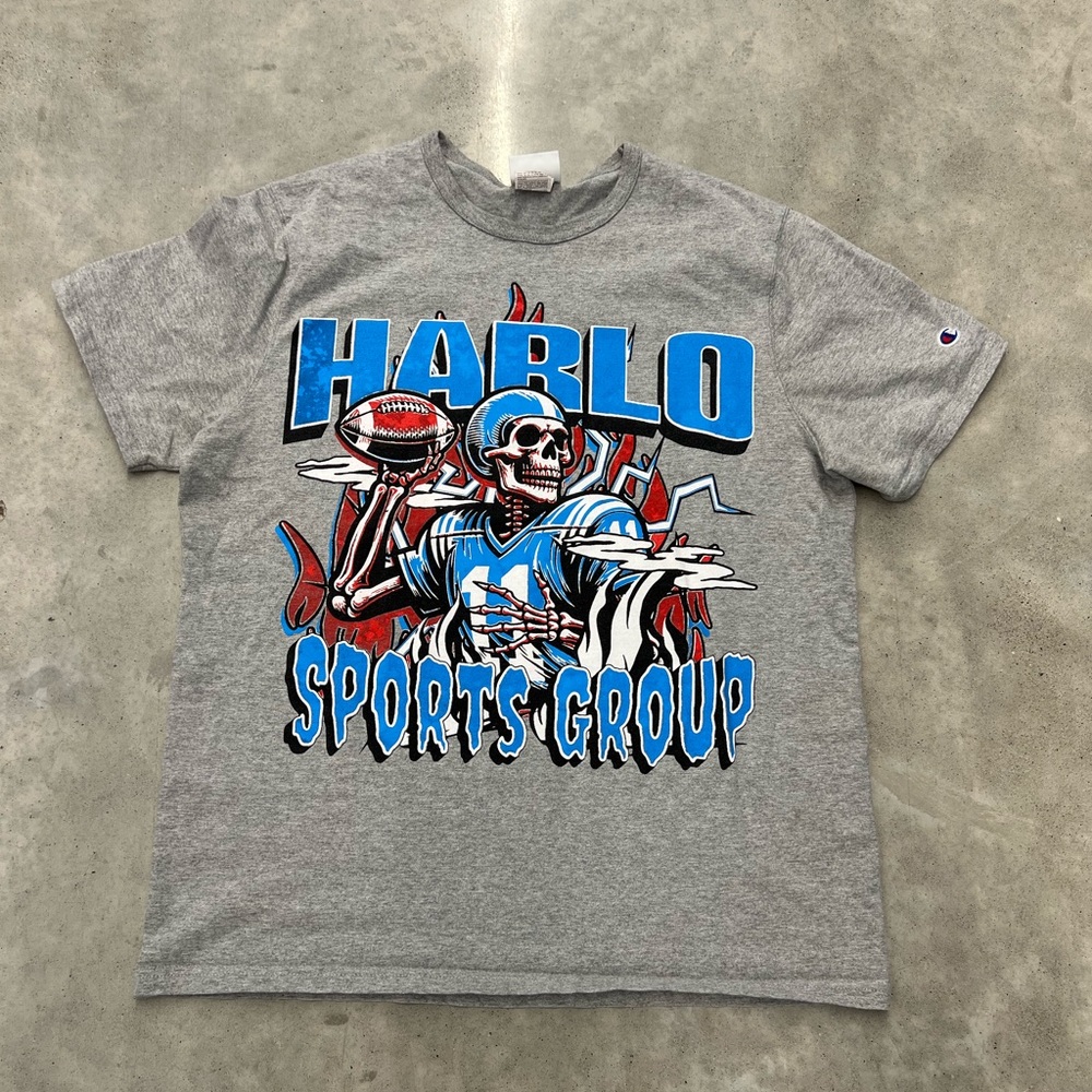 🏈💀 Vintage-Style HARLO Sports Group x Champion Tee (XL)